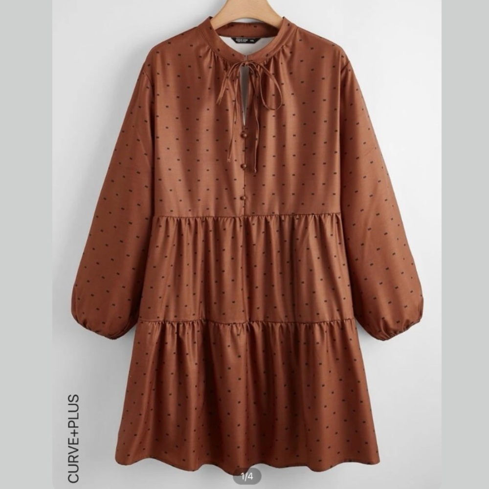 EUC SHEIN Curve (SHEIN Plus) Tie Neck Dot Smock Dress